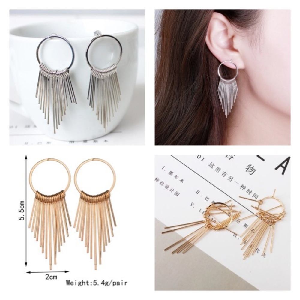 NEW!💙💎MODERN! SILVERY! 💍 RAYS!TASSEL HOOPS!💎💙 - Picture 6 of 8